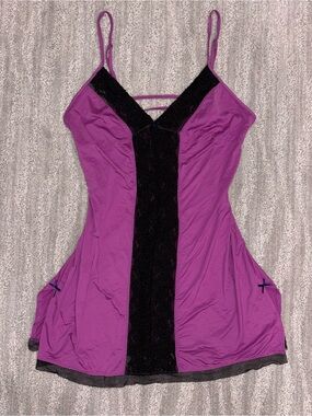Cosmopolitan Y2K Purple Chemise Mini Slip Dress Lace Trim Bow Fairy Women’s Sz L